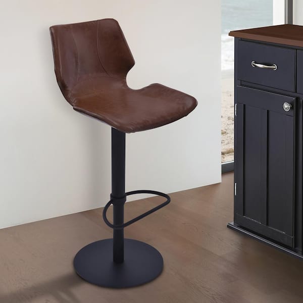 Armen Living Zuma 21-31 in. Brown Faux Leather and Black Metal Finish Adjustable Swivel Bar Stool
