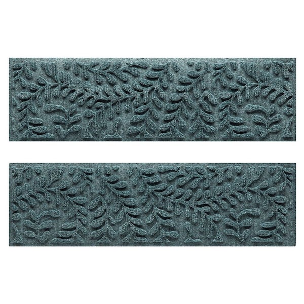 Waterhog Boxwood 8.5 in. x 30 in. PET Polyester Indoor Outdoor Stair Tread Cover (Set of 4) Bluestone