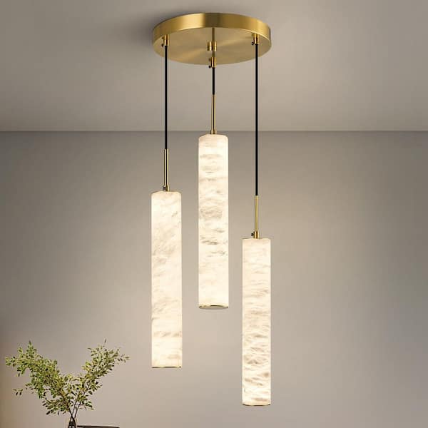 Home Light 30-Watt 3 Lights Gold Dimmable Integrated LED Pendant Light With Alabaster Shade, 1Pack