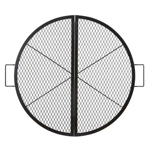 36 in. Round Foldable Grill Grate, Portable Steel BBQ Grill Grid with Handle and Support X Wire, Black