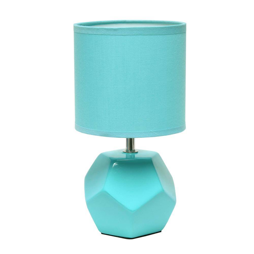 Blue Geometric Ceramic Mini Table Lamp with Fabric Shade