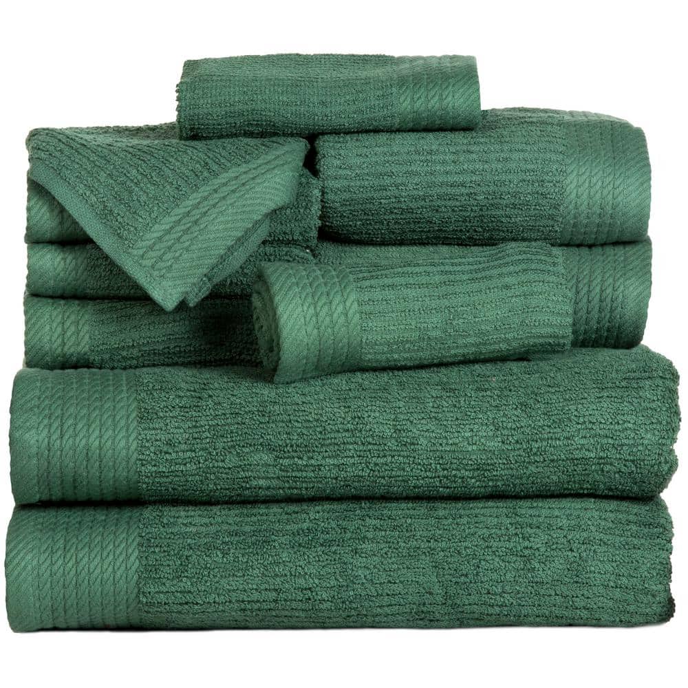 10-Piece Green Ribbed 100% Cotton Bath Towel Set