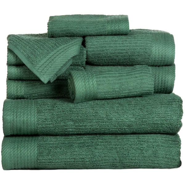 Unbranded 10-Piece Green Ribbed 100% Cotton Bath Towel Set
