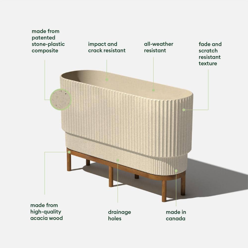 Sandstone and Brown 30" Raised Planter with Wooden Stand