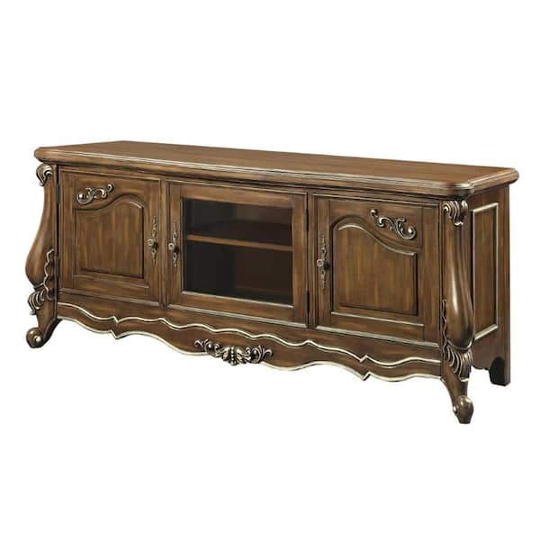 Benjara 75 in. Brown Wood TV Stand Fits TVs Upto 85 in. with 3 Cabinets