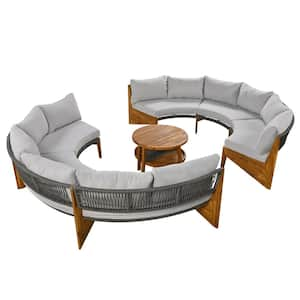 3-Piece Wood Patio Conversation Set with Gray Cushions and Coffee Table