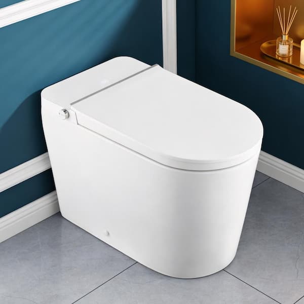 Elongated ADA 17.5 in. Smart Bidet Toilet 1.28/1.1 GPF in White with Foot Sensor, Rear Wash and Remote Control