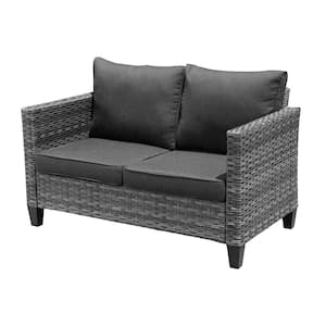 Libra Wicker Outdoor Patio 2 Seat Sofa Couch with Black Cushion