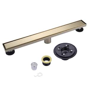 24 in. Linear Shower Drain in Brushed Gold with Removable Cover Grate