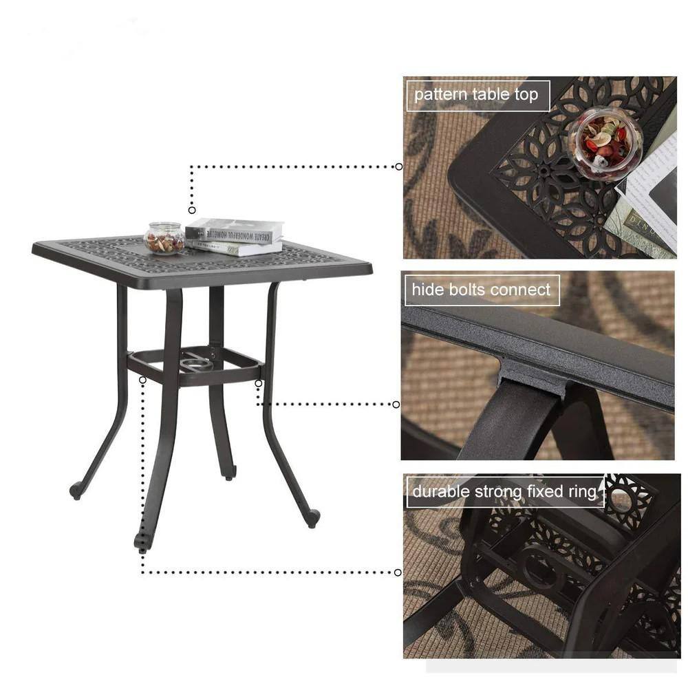 Brown Cast Aluminum Square Outdoor Bistro Table with Umbrella Hole