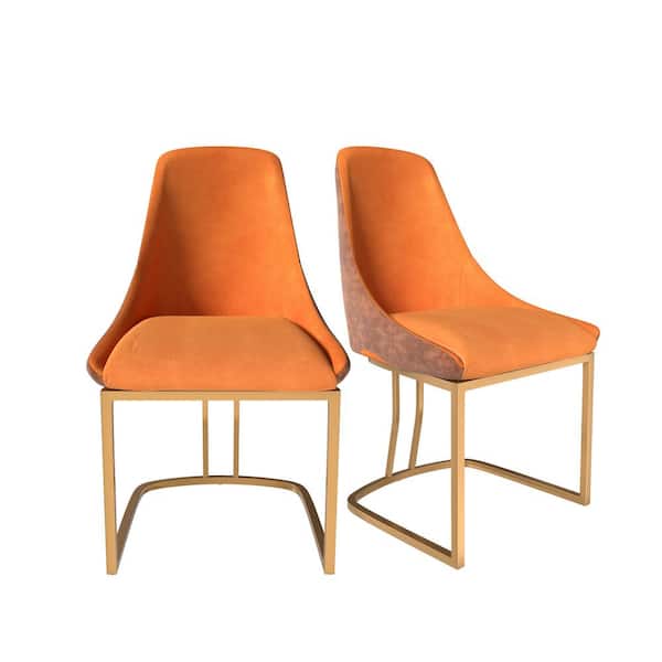 Boyel Living Orange PU Modern Dining Side Chair with Metal Legs and Swivel Leveling Feet (Set of 2)