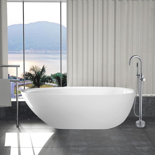 Maincraft 67 in. Stone Resin Solid Surface Resin Flatbottom Non-Whirlpool Bathtub in White