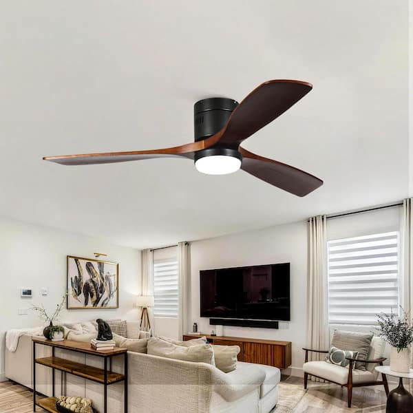 52 in. Wood Indoor Black Ceiling Fan with Dimmer LED Light and DC Reversible and APP/Remote Control and Memory Function