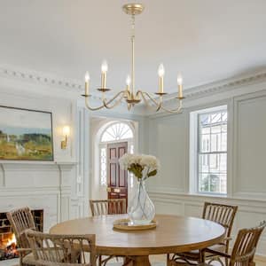 5-Light Spray-painted Gold Farmhouse Chandeliers for Living Room Foyer Hallway Dining Room