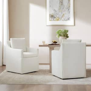 Morgana Ivory Fabric Dining Chair with Removable Casters and Cusion for Dining Room Bed Room Living Room