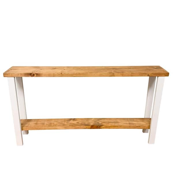 Del Hutson Designs Large Walnut/White Rectangle Wood Console Table with Storage, 58 in.