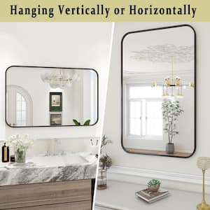 30 in. W x 47 in. H Large Rectangular Metal Framed Wall Bathroom Vanity Mirror Black