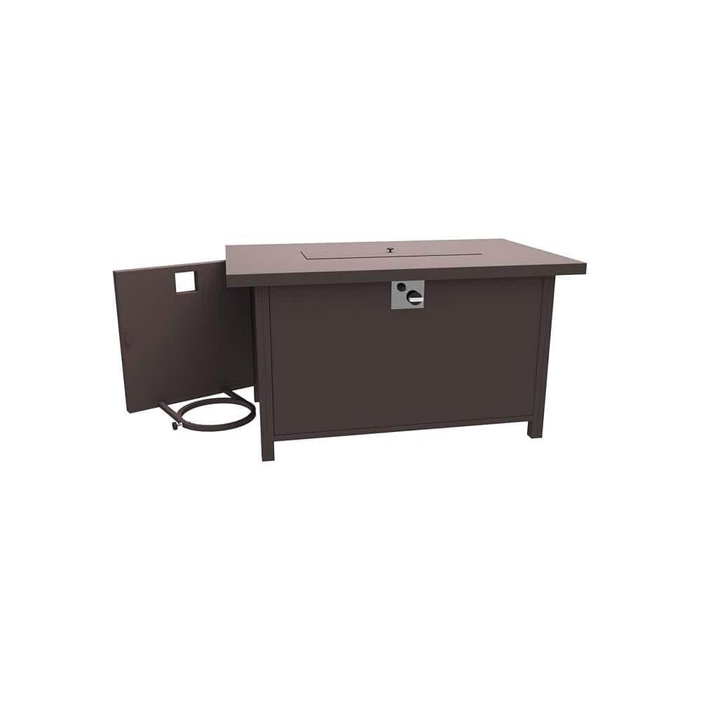 Red Brown 40.5 in. Rectangular Metal Outdoor Fire Pit Table with Glass Wind Guard, Dust Cover