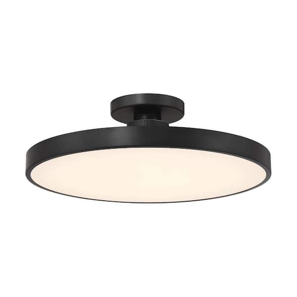 Thayer 20 in. Matte Black Slim Contemporary Integrated LED Semi-Flush Mount with Etched White Glass