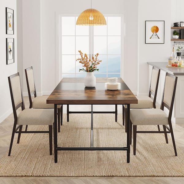 BYBLIGHT Roesler 71 in. Rectangle Brown Wood Dining Table for 6 People Large Kitchen Dining Room Table Industrial Dinner Table BB F1595XF The Home Depot