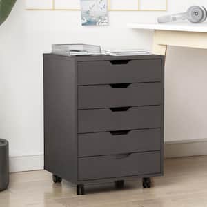 19.5 in. W x 16.5 in. D x 26.5 in. H Dark Gray Linen Cabinet with Wheels and 5-Drawers