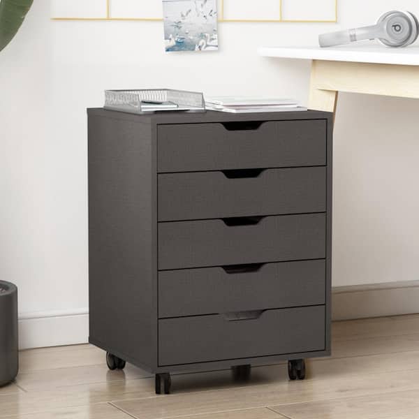 Unbranded 19.5 in. W x 16.5 in. D x 26.5 in. H Dark Gray Linen Cabinet with Wheels and 5-Drawers