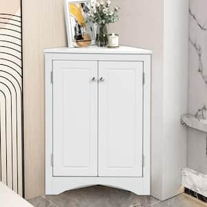 17.20 in. W x 17.20 in. D x 31.50 in. H White MDF Freestanding Corner Linen Cabinet with Adjustable Shelves in White