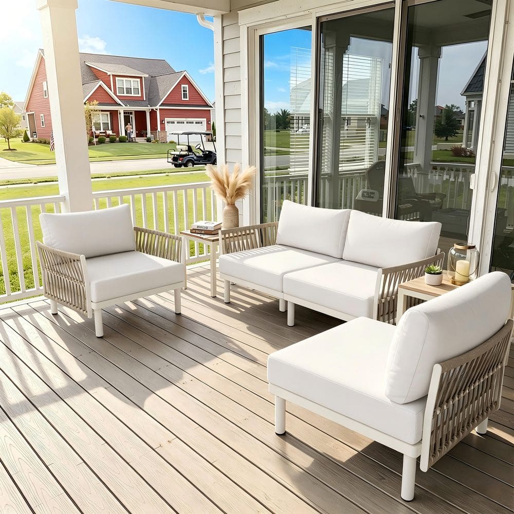 4-Piece Aluminum Outdoor Sectional Sofa with PE Wicker Armrest Modular Sectional Set with 4-Cushions and 4-Pillows Beige price history on PriceWatchPro
