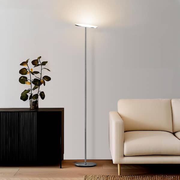 Sky Flux 67 in. Brushed Nickel Industrial 1-Light Dimmable and Color Temperature Adjustable LED Floor Lamp