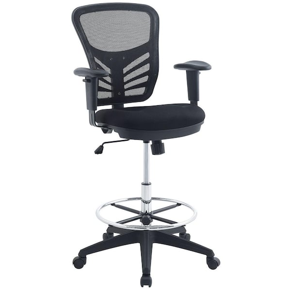 MODWAY Articulate 27.5 in. Width Big and Tall Black Mesh Drafting Chair with Swivel Seat