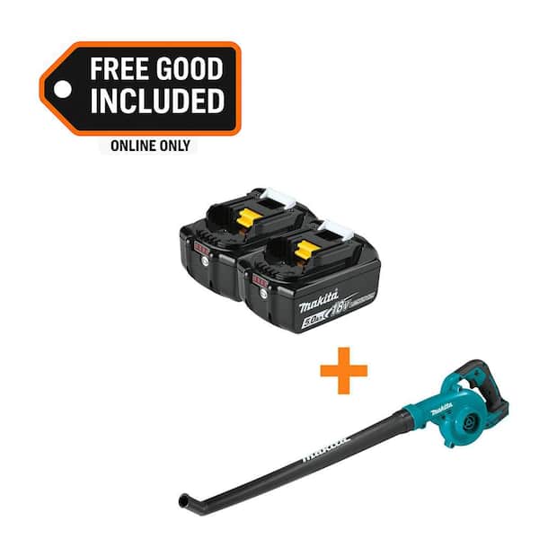 18V LXT Lithium-Ion Battery Pack 5.0 Ah with LED Charge Level (2-Pack) with 152 MPH 113 CFM LXT 18V Floor Leaf Blower