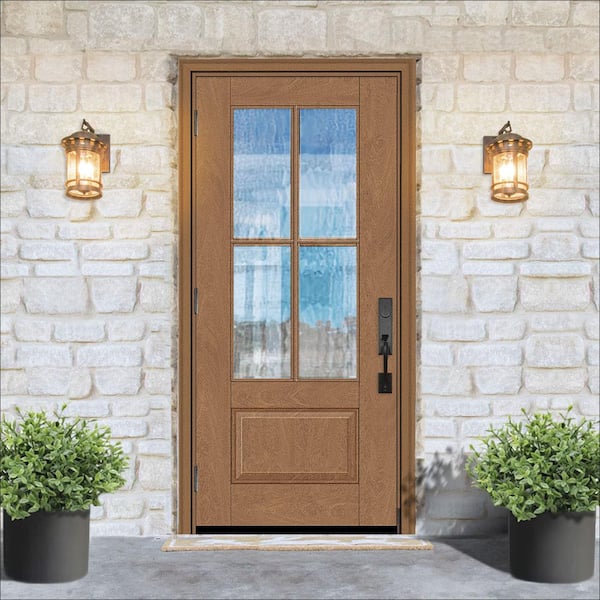 Regency 36 in. x 80 in. 3/4 Lite 4 SDL Oasis Decorative Glass RHOS Prefinished AutumnWheat Fiberglass Prehung Front Door