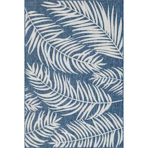 Outdoor Botanical Palm Blue 6 ft. 1 in. x 9 ft. Area Rug