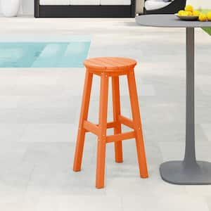 Laguna 29 in. HDPE Plastic All Weather Backless Round Seat Bar Height Outdoor Bar Stool in, Orange