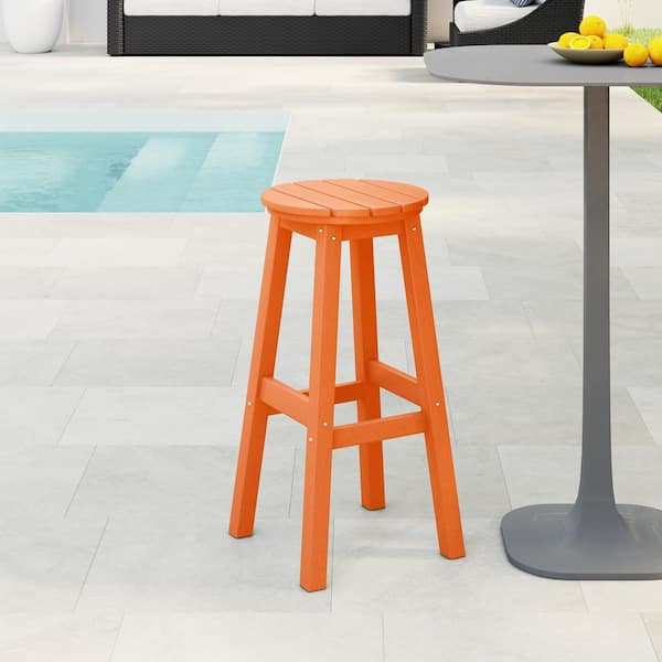 Laguna 29 in. HDPE Plastic All Weather Backless Round Seat Bar Height Outdoor Bar Stool in, Orange