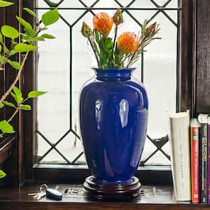 14 in. Navy Blue Tung Chi Decorative Vase