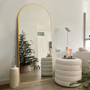 28 in. W x 71 in. H Large Metal Gold Standing Mirror Arched Full Length Mirror Aluminum Framed Wall Mounted Mirror