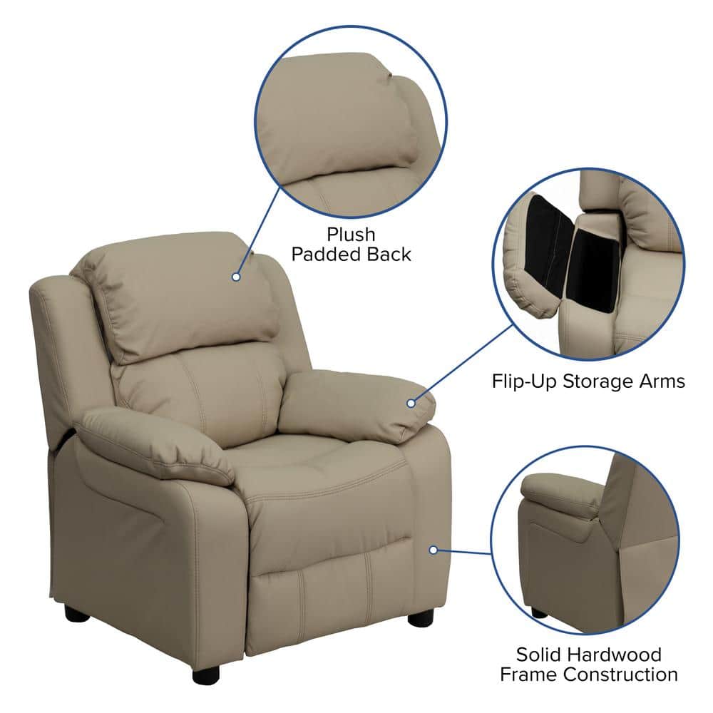 Comfy Spot Beige Microfiber Kids' Recliner with Cup Holder