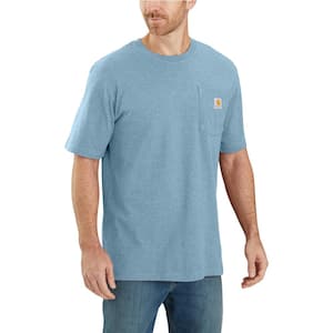Men's Medium Alpine Blue Heather Cotton/Polyester Loose Fit Heavyweight Short-Sleeve Pocket T-Shirt