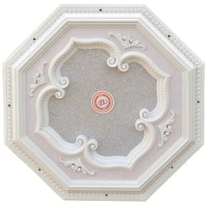 24 in. x 2 in. x 24 in. White and Silver 4 Leaf Clover Octagon Chandelier Polysterene Ceiling Medallion Moulding