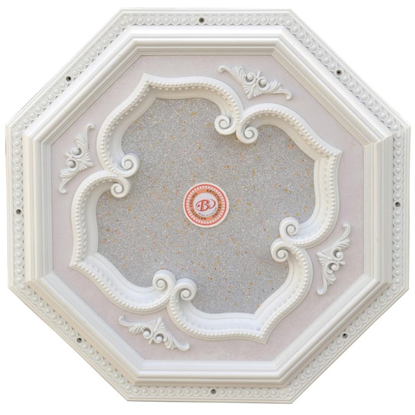 24 in. x 2 in. x 24 in. White and Silver 4 Leaf Clover Octagon Chandelier Polysterene Ceiling Medallion Moulding