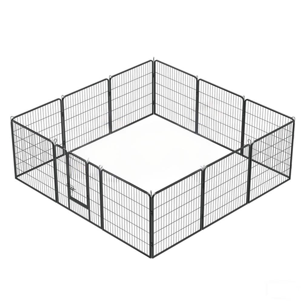 Dog Playpen, 32 in. H 12 Panels Fence Indoor Outdoor Heavy-Duty Metal Folda