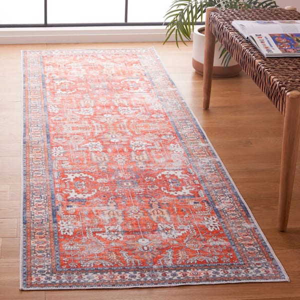 Arizona Rust/Aqua 3 ft. x 8 ft. Geometric Machine Washable Medallion Runner Rug