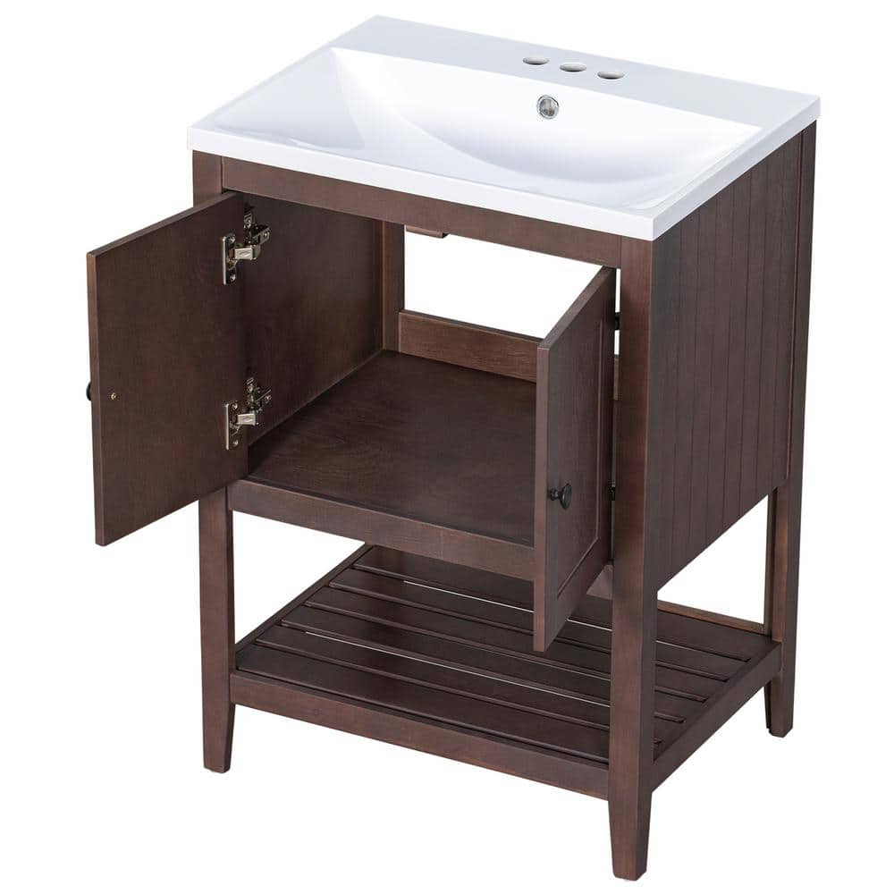 24 in. W. x 18 in. D x 33.6 in. H Freestanding Bath Vanity in Brown with Wh