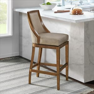 Ellie 46 in. Brown Rubberwood Bar Height Stool with Cushioned Back and High Back