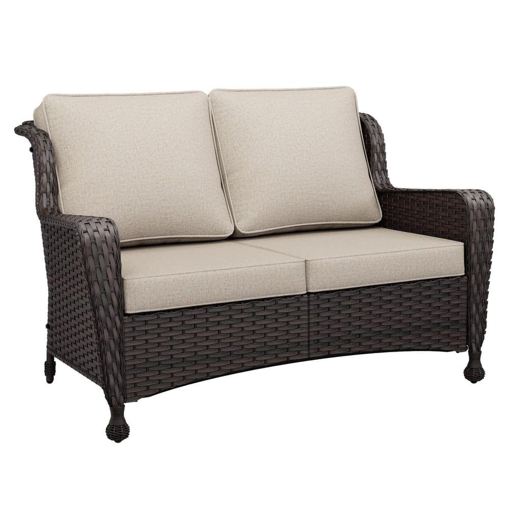 Elegant Wicker Outdoor Loveseat Patio Couch with Extra-Thick Beige Cushions price history on PriceWatchPro