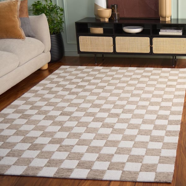Ebony 6 ft. x 6 ft. Brown/Ivory Checkered Geometric Square Area Rug