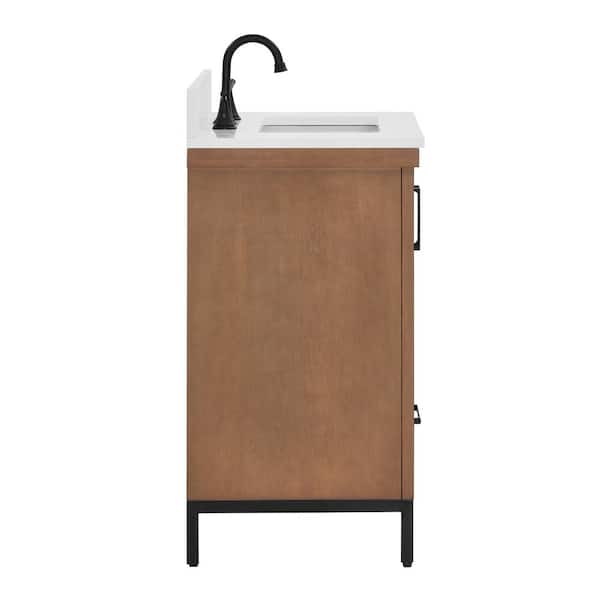 Loren 24 in. Single Sink Freestanding Gunny Bath Vanity with Pure White Engineer Stone Top