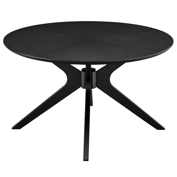 MODWAY Crossroads 32 in. Black Small Round Wood Coffee Table, Ash Wood Veneer in Black