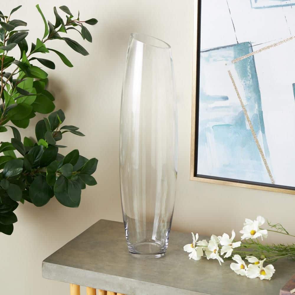 Litton Lane Clear Tall Slanted Glass Decorative Vase 18491 - The